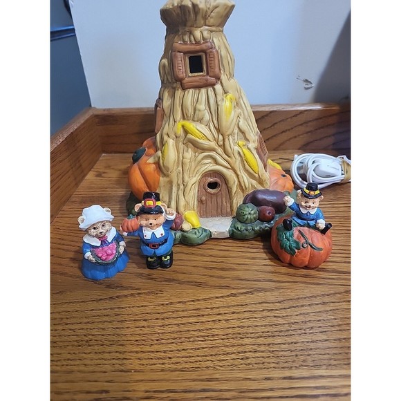 J.S.N.Y. Fine Ceramic Thanksgiving Night Light Set w/ 3PCS Figurines & Box Rare - Picture 2 of 10